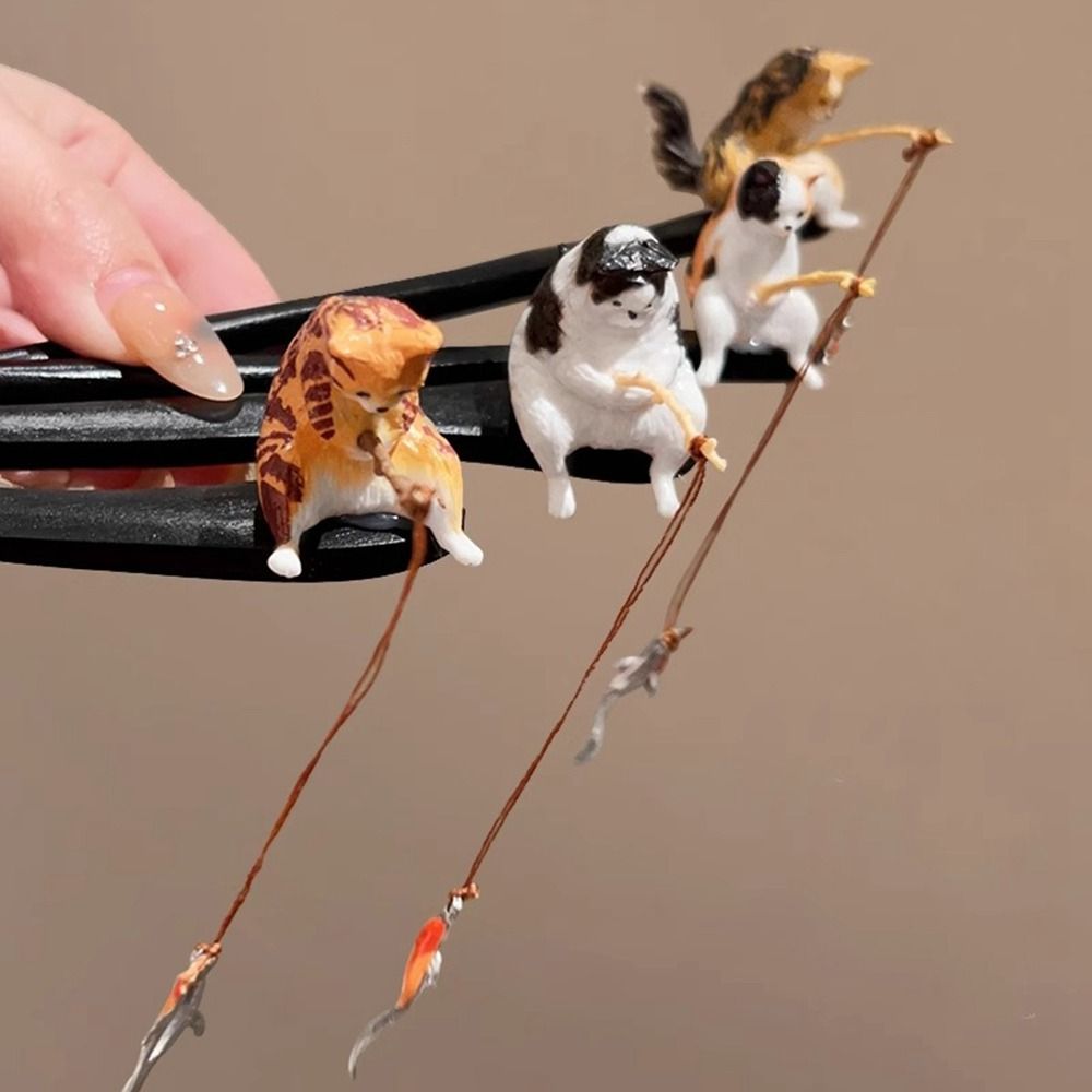 Cute Cat Fishing Wooden Hair S - مراجعة Hanbok Hair Pin وسعره