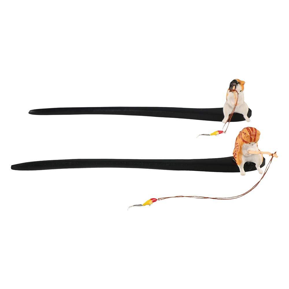 Cute Cat Fishing Wooden Hair S - مراجعة Hanbok Hair Pin وسعره