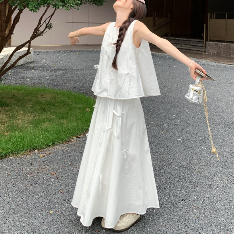 White Dress Sets for Women Bow - مراجعة Korean Lifestyle وسعره